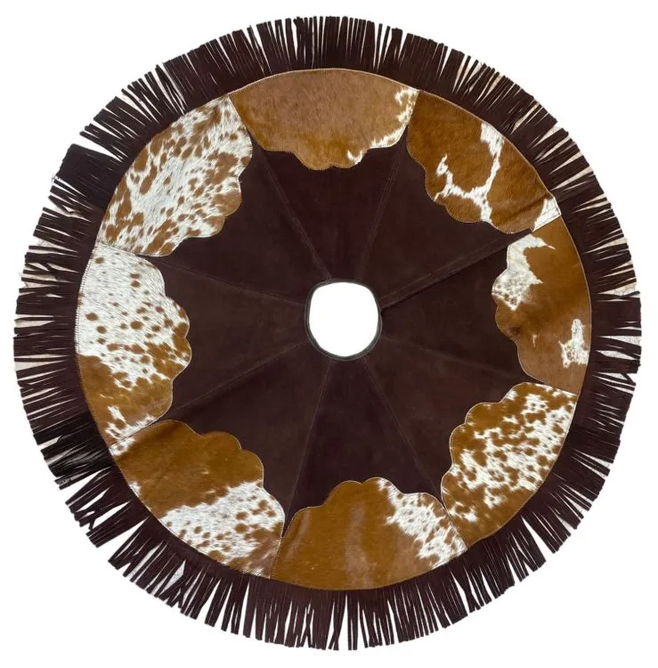 Cowhide Leather Christmas Tree Skirt - Scalloped Snowflake Center