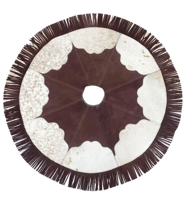 Cowhide Leather Christmas Tree Skirt - Scalloped Snowflake Center