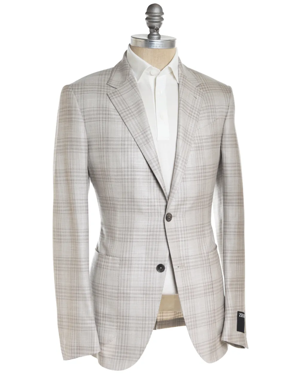 Cream Sand Tonal Plaid Sportcoat