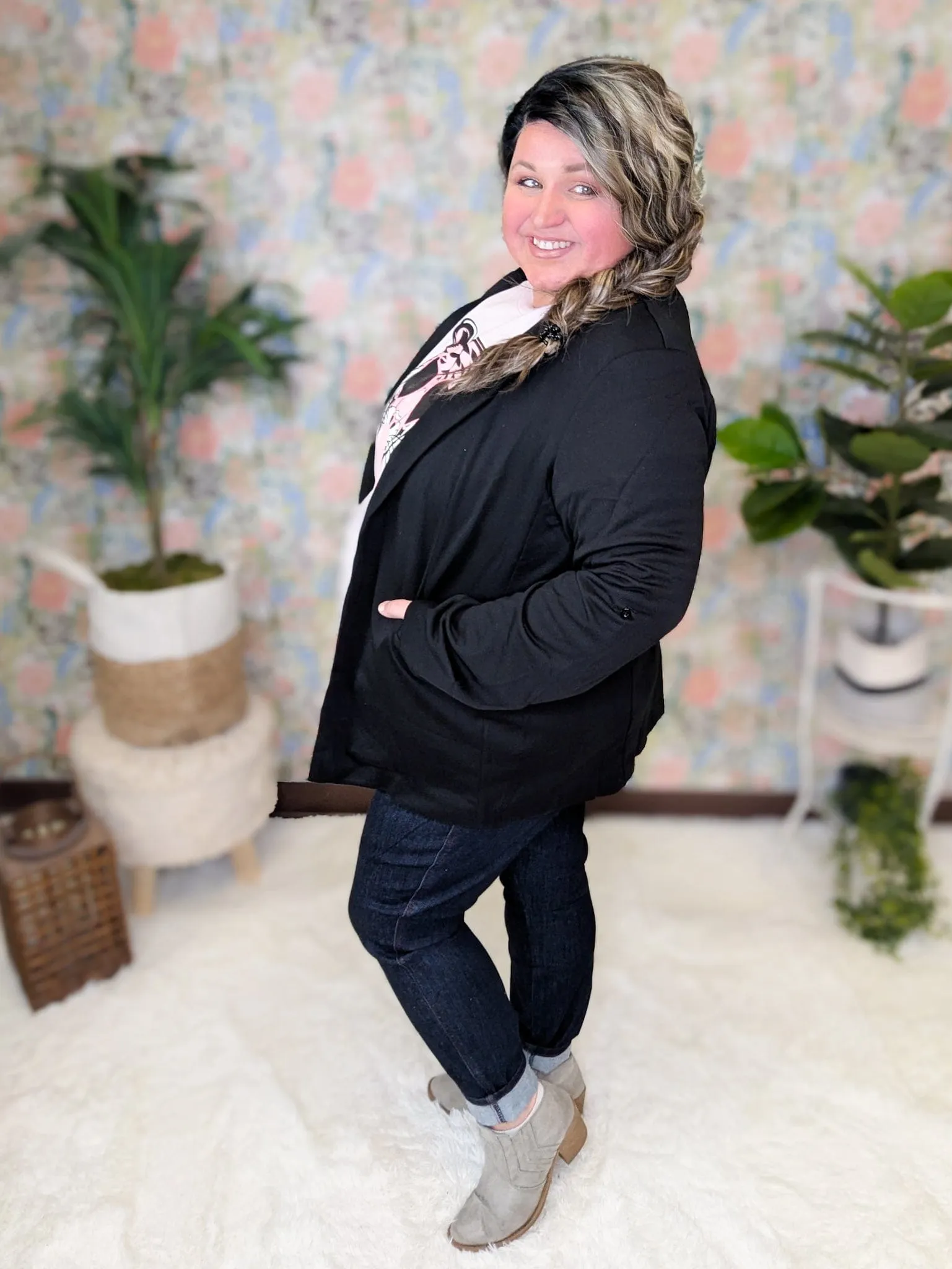 Darby Collared Blazer w/Pockets   Stretch (2 Colors)