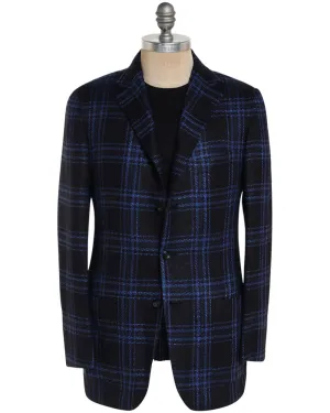 Dark Navy and Electric Blue Cashmere Blend Plaid Sportcoat