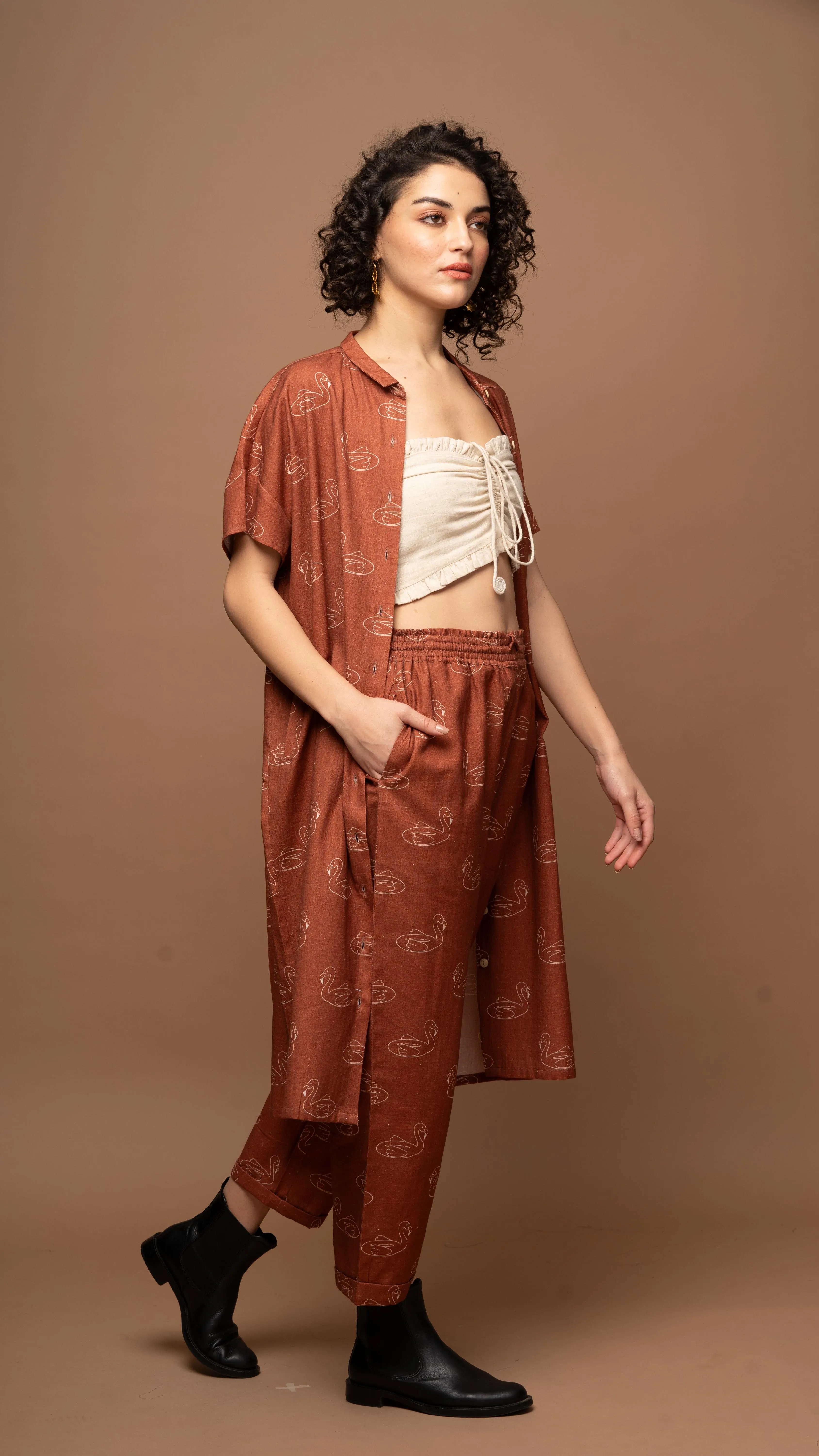 Deep Rust Serene Co-ord Pants Set in Keep Floating Pattern