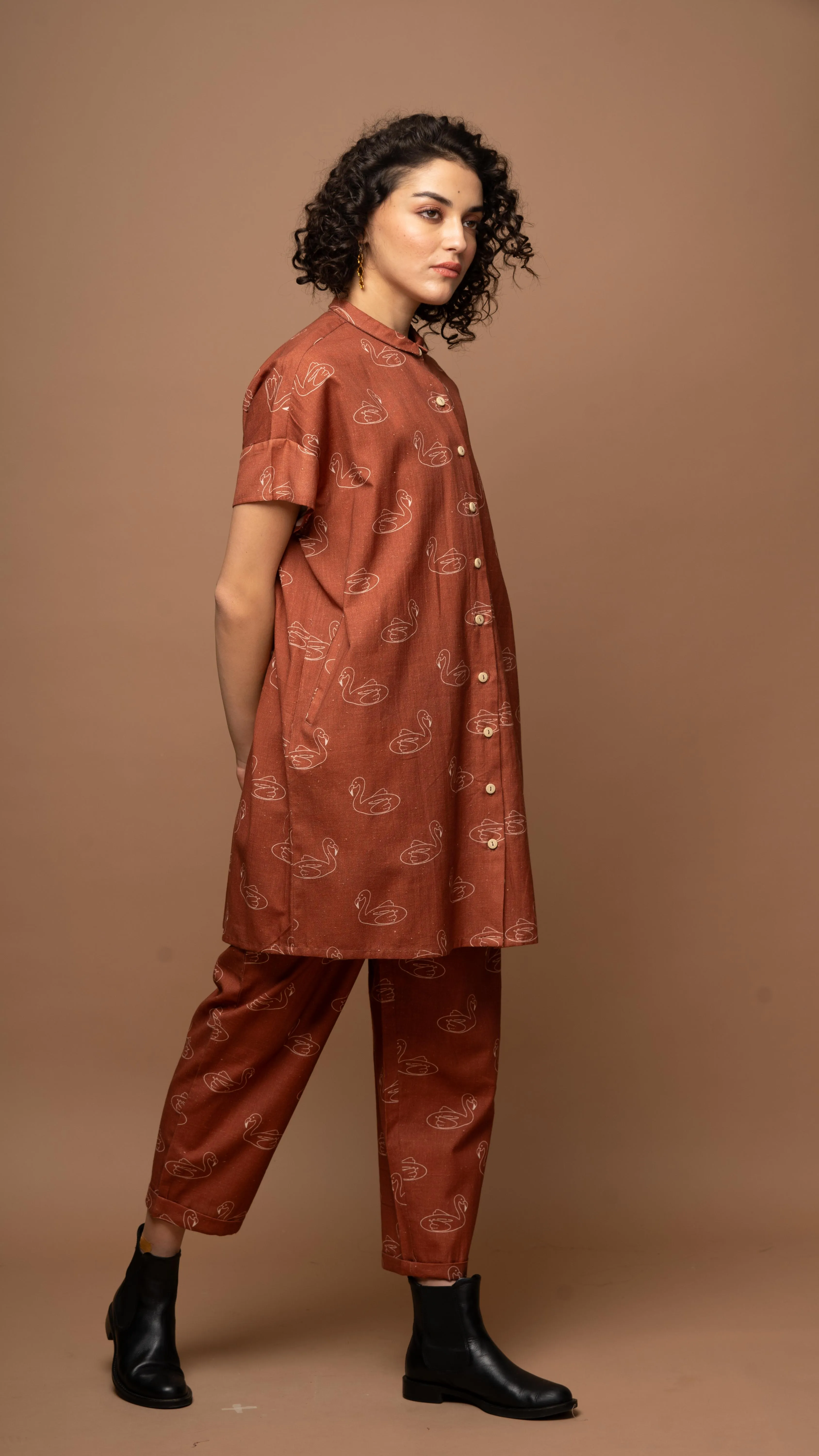 Deep Rust Serene Co-ord Pants Set in Keep Floating Pattern