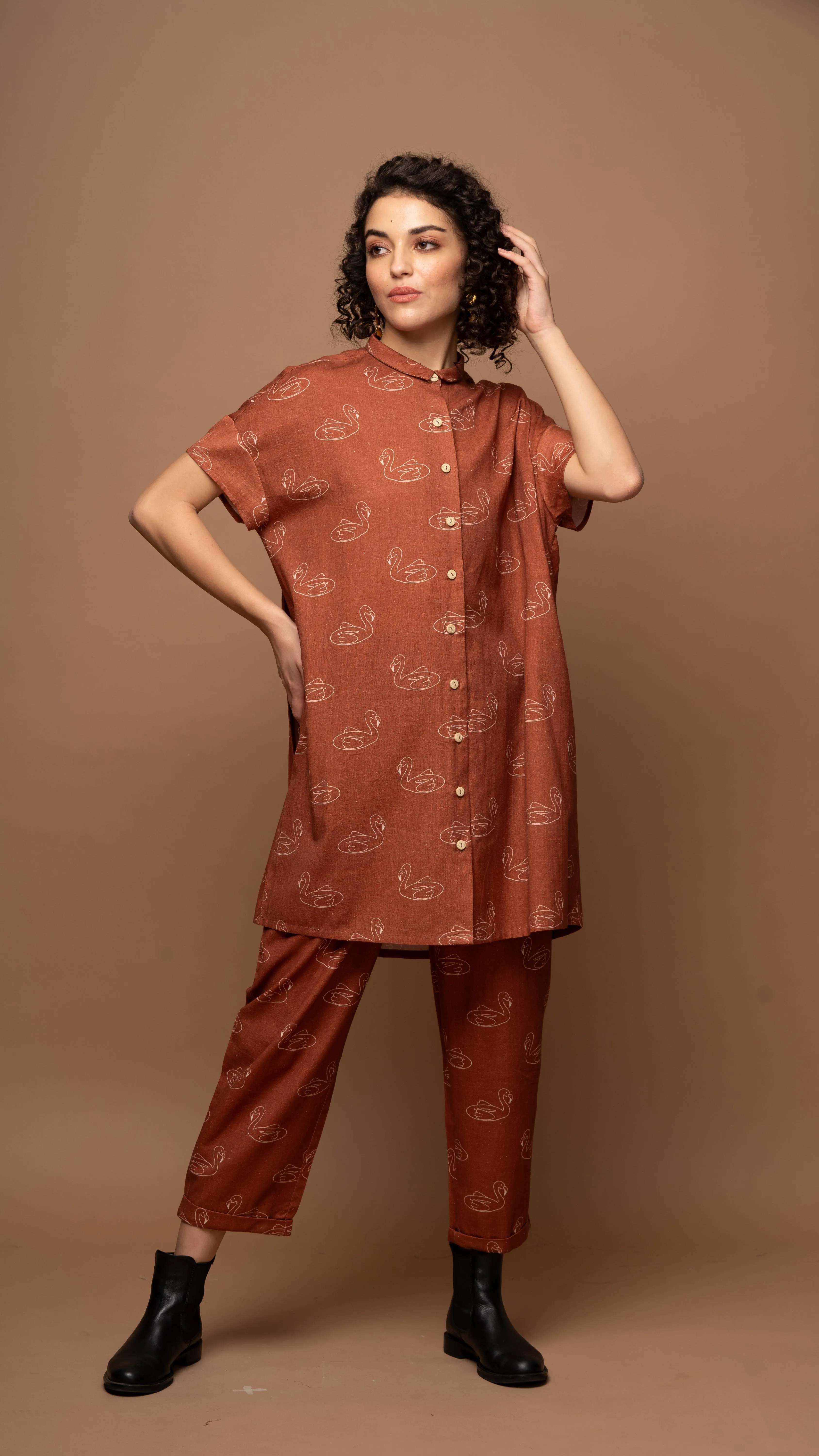 Deep Rust Serene Co-ord Pants Set in Keep Floating Pattern