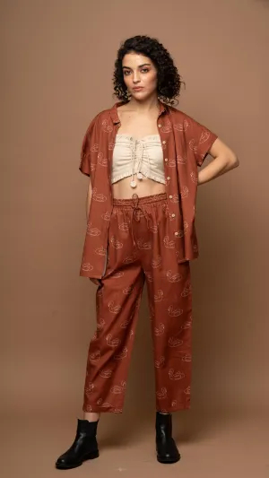 Deep Rust Serene Co-ord Pants Set in Keep Floating Pattern