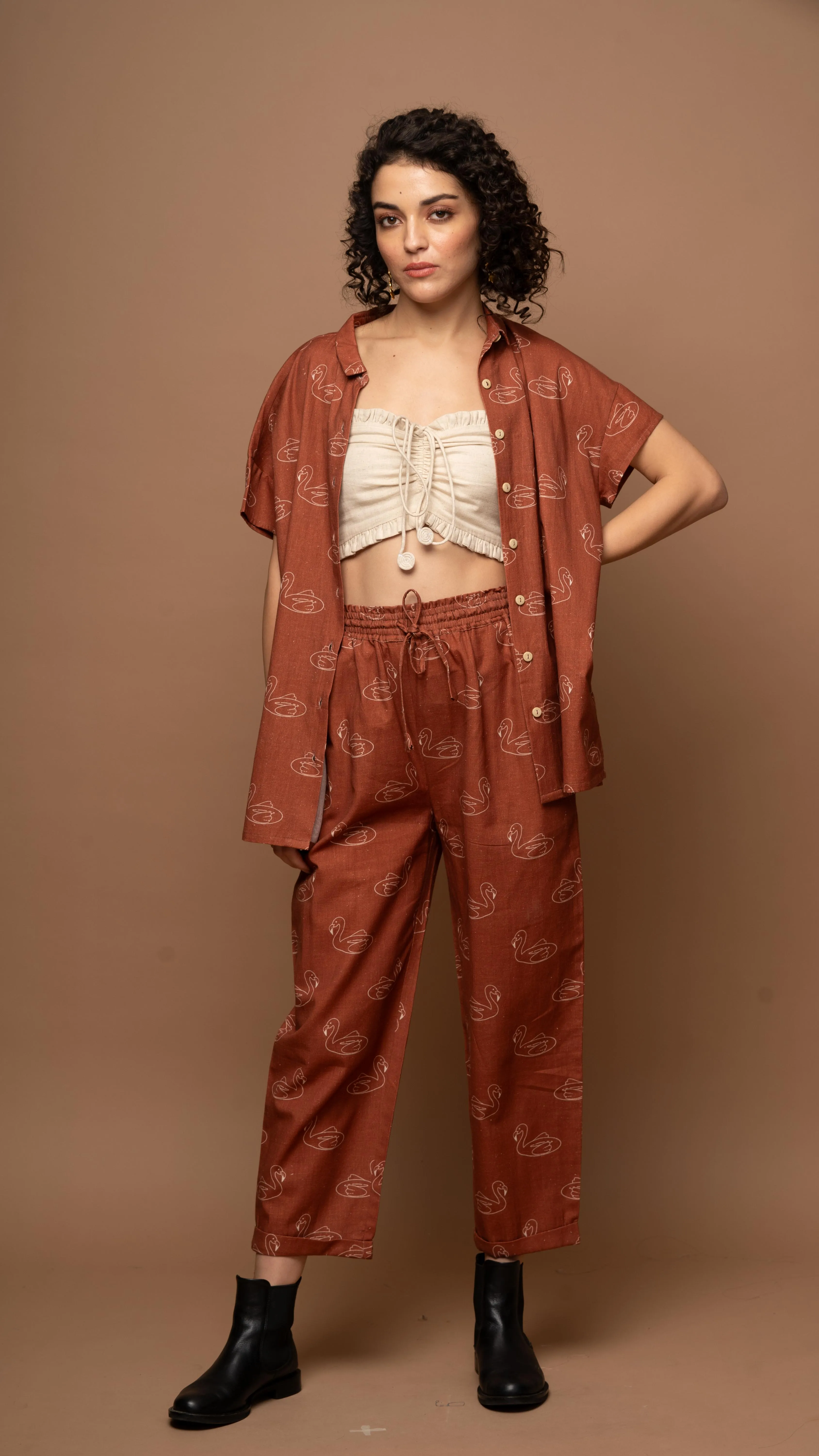 Deep Rust Serene Co-ord Pants Set in Keep Floating Pattern