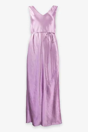 Double V-Neck Satin Slip Dress in Vervain