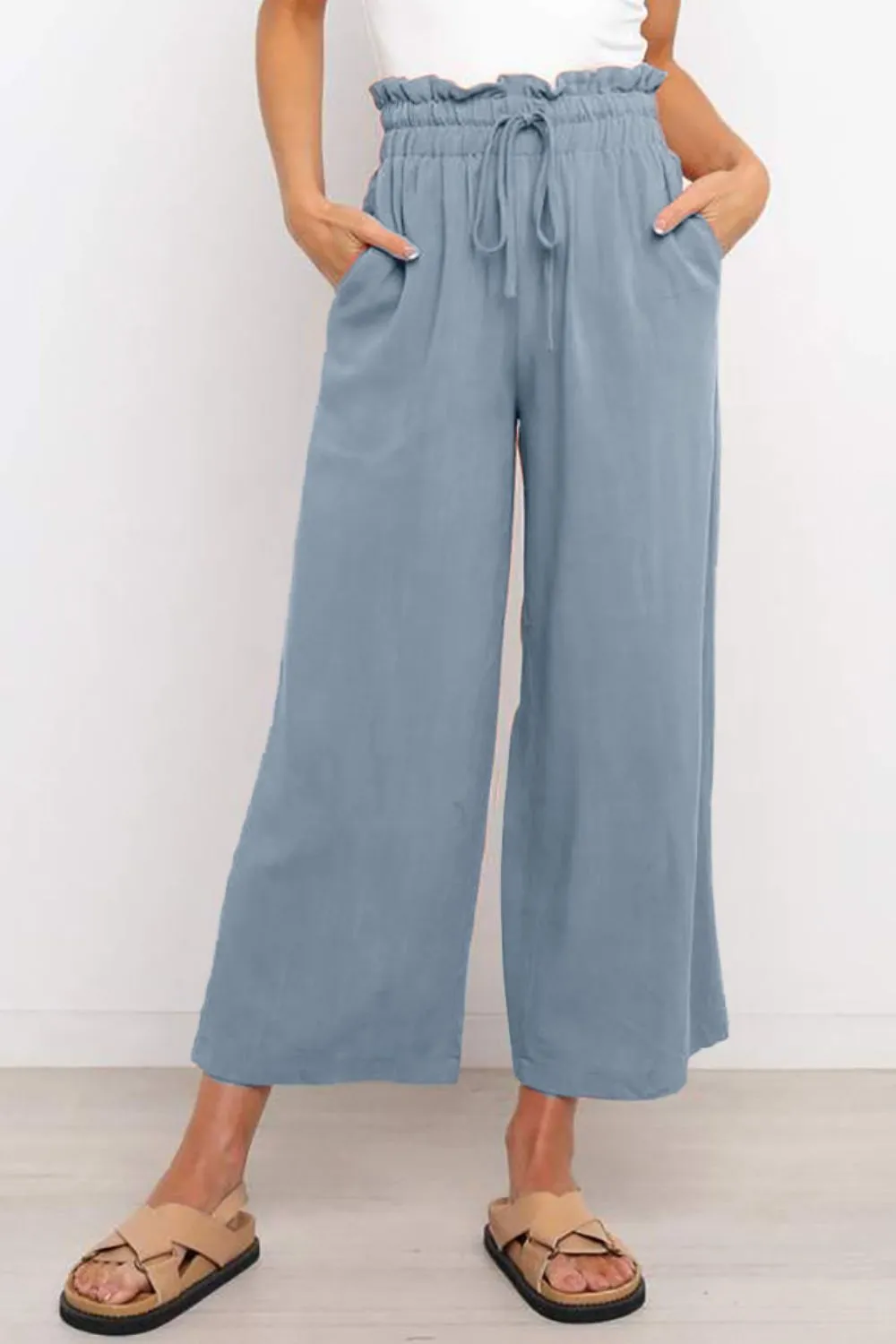 Drawstring Paperbag Waist Wide Leg Pants (6 Colors)