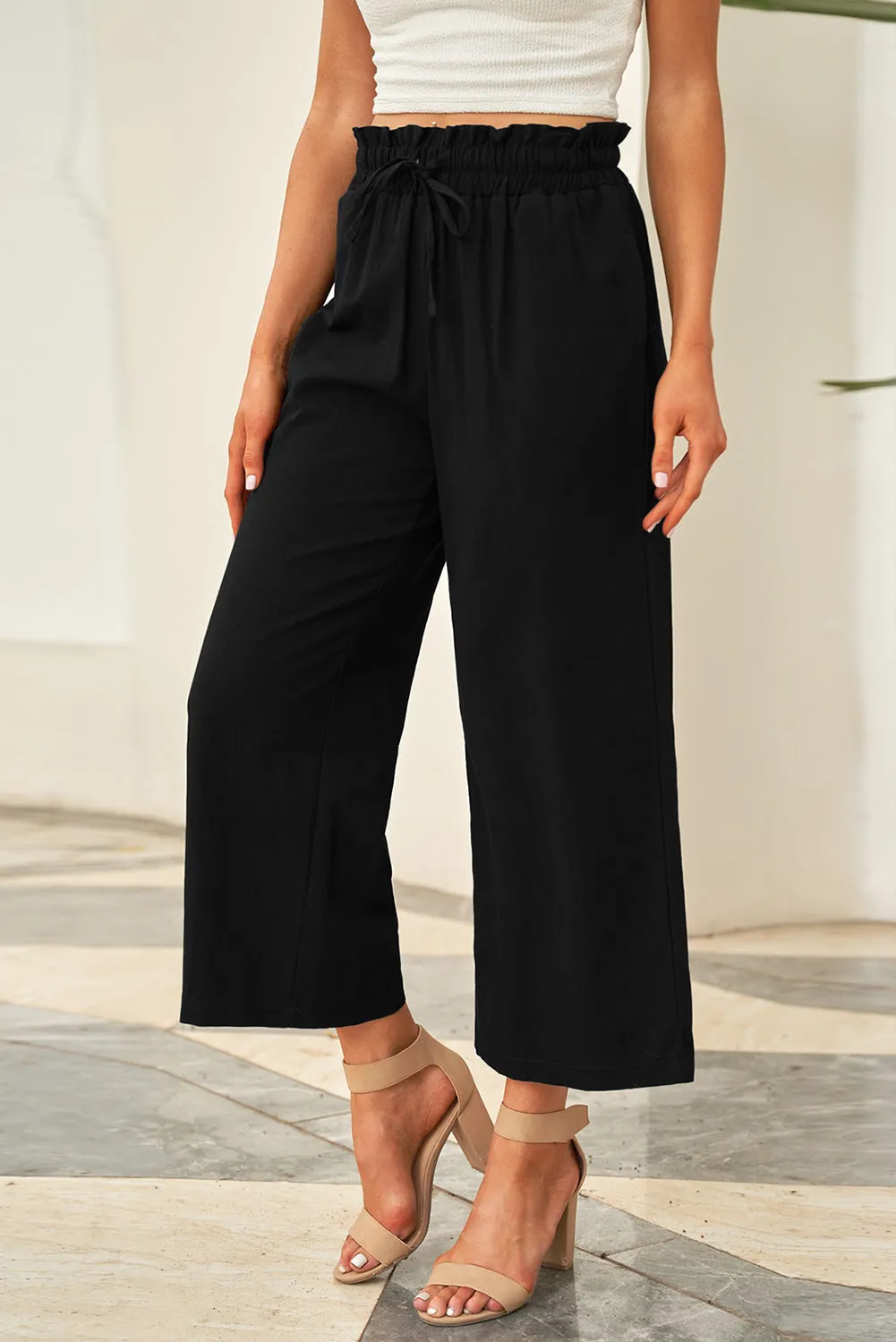 Drawstring Paperbag Waist Wide Leg Pants (6 Colors)