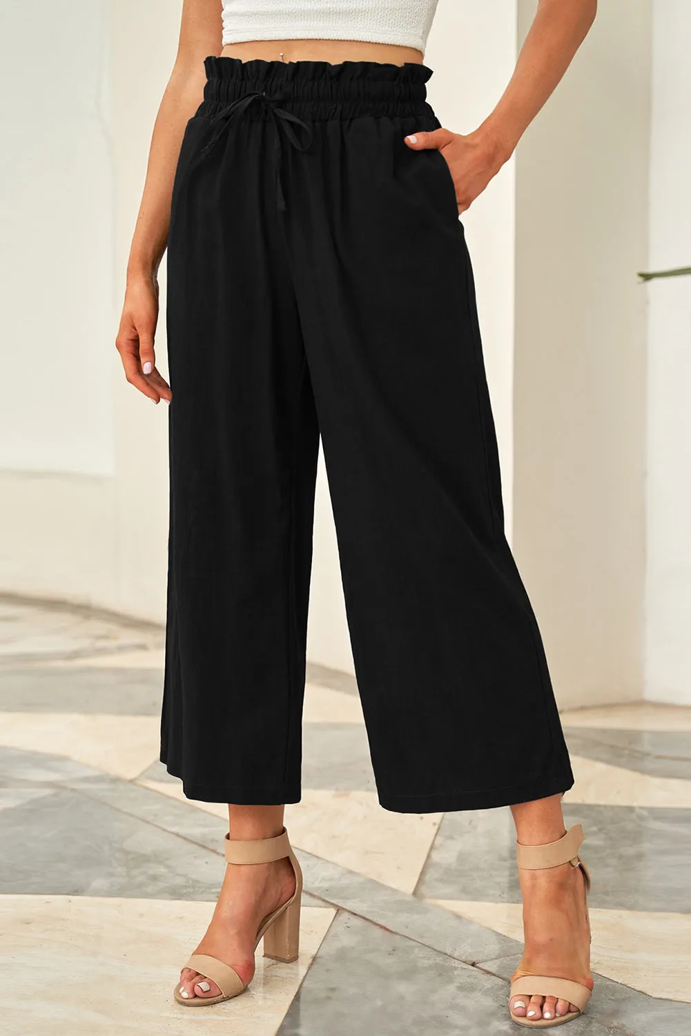 Drawstring Paperbag Waist Wide Leg Pants (6 Colors)