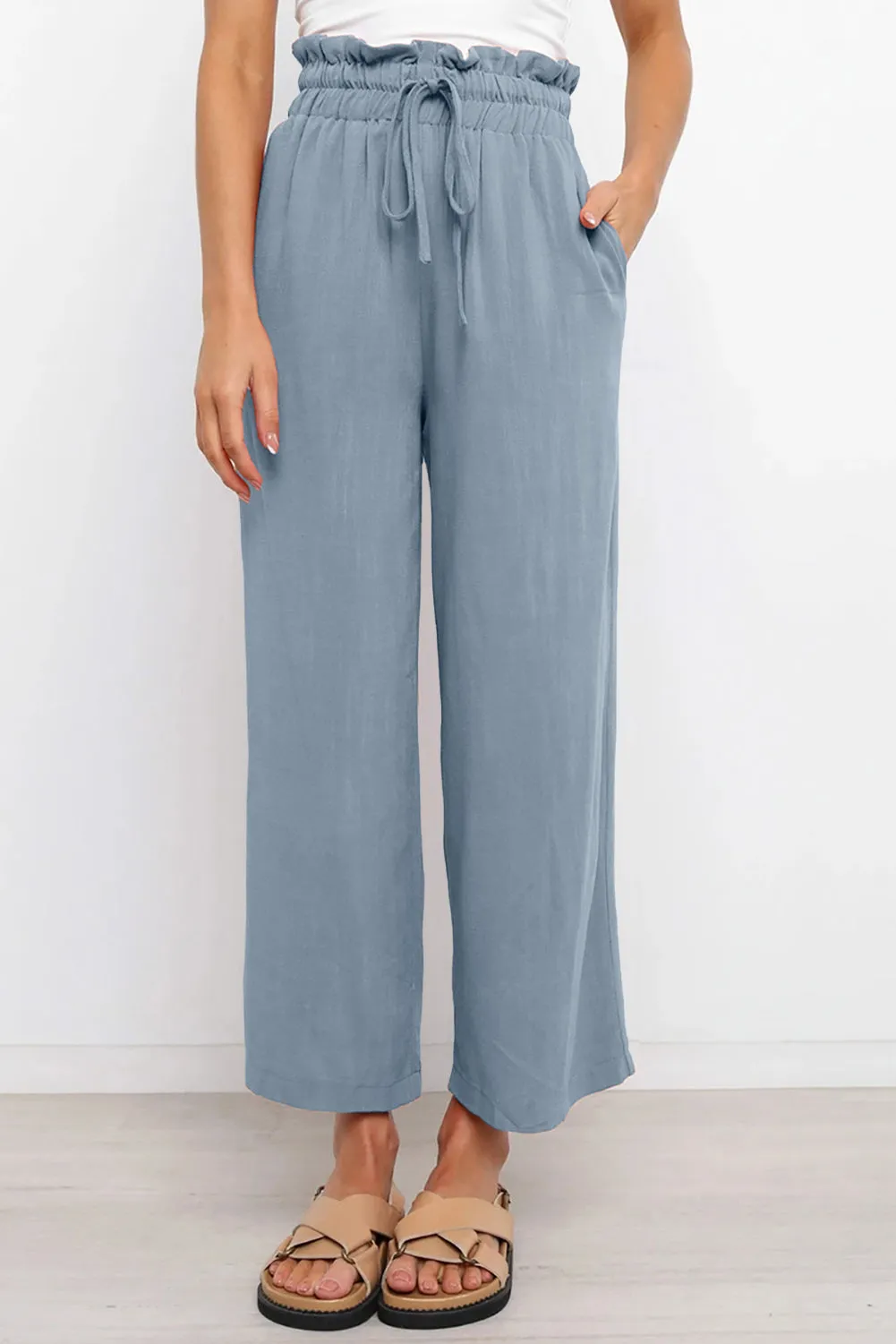 Drawstring Paperbag Waist Wide Leg Pants (6 Colors)