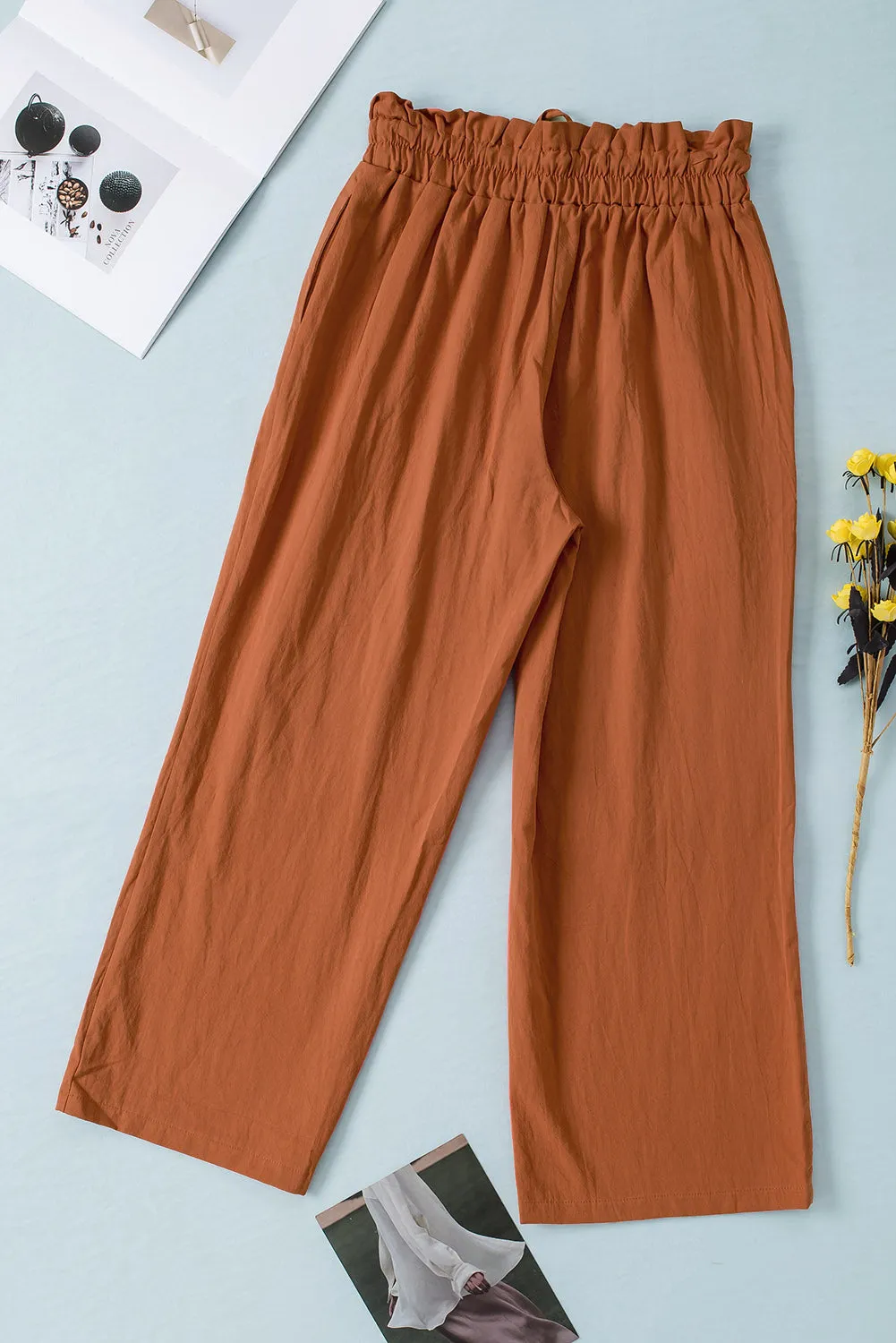 Drawstring Paperbag Waist Wide Leg Pants (6 Colors)
