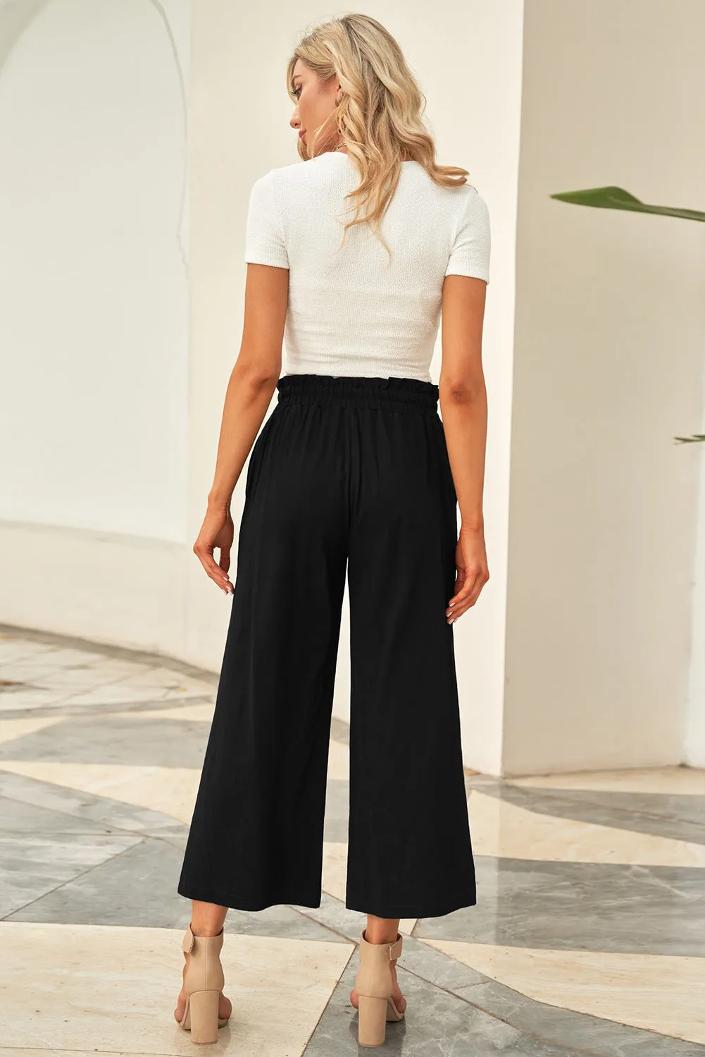 Drawstring Paperbag Waist Wide Leg Pants (6 Colors)