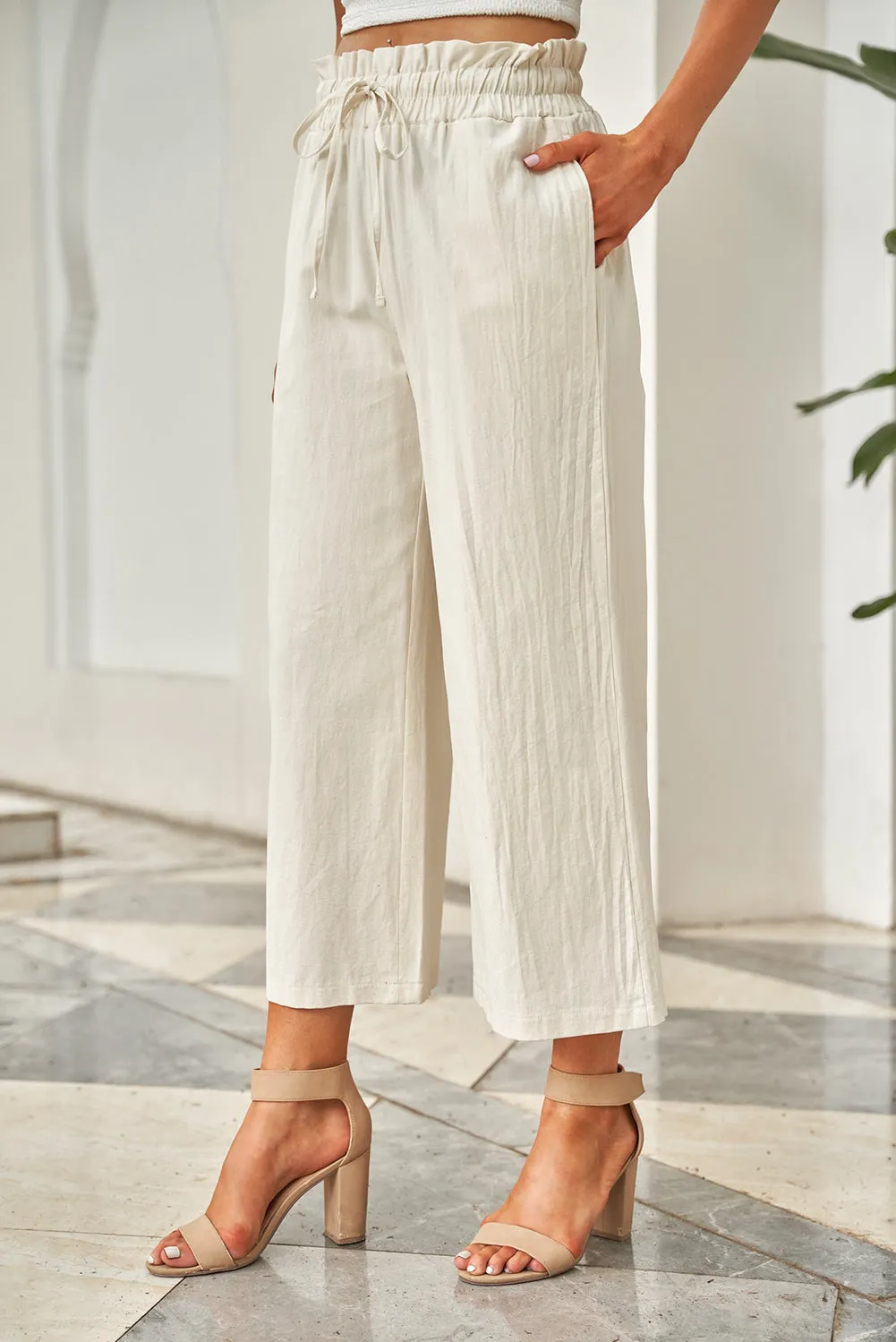 Drawstring Paperbag Waist Wide Leg Pants (6 Colors)