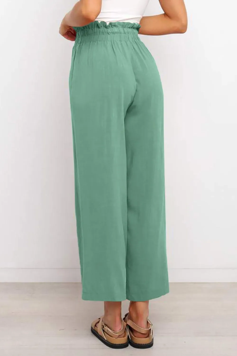 Drawstring Paperbag Waist Wide Leg Pants (6 Colors)