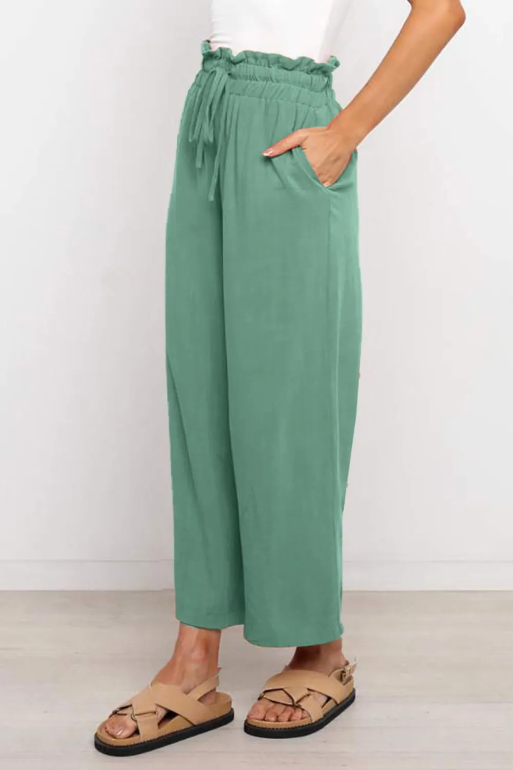 Drawstring Paperbag Waist Wide Leg Pants (6 Colors)