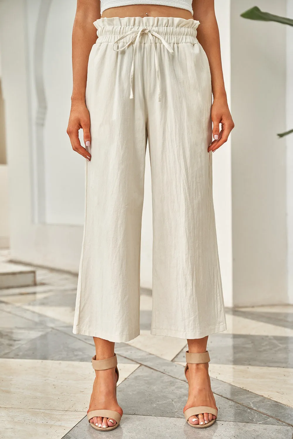 Drawstring Paperbag Waist Wide Leg Pants (6 Colors)