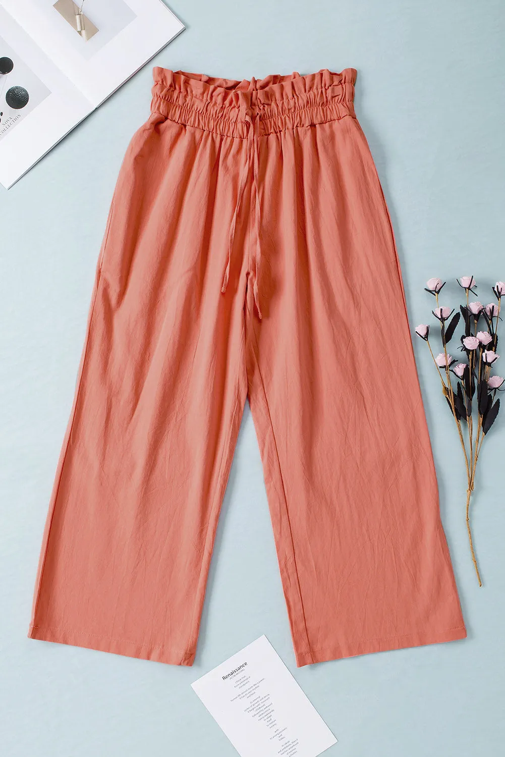 Drawstring Paperbag Waist Wide Leg Pants (6 Colors)