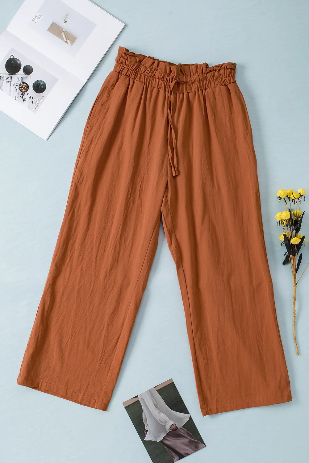 Drawstring Paperbag Waist Wide Leg Pants (6 Colors)