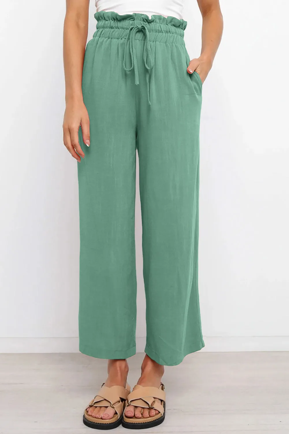 Drawstring Paperbag Waist Wide Leg Pants (6 Colors)