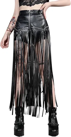 ECDAHICC Faux Leather Tassel Skirts