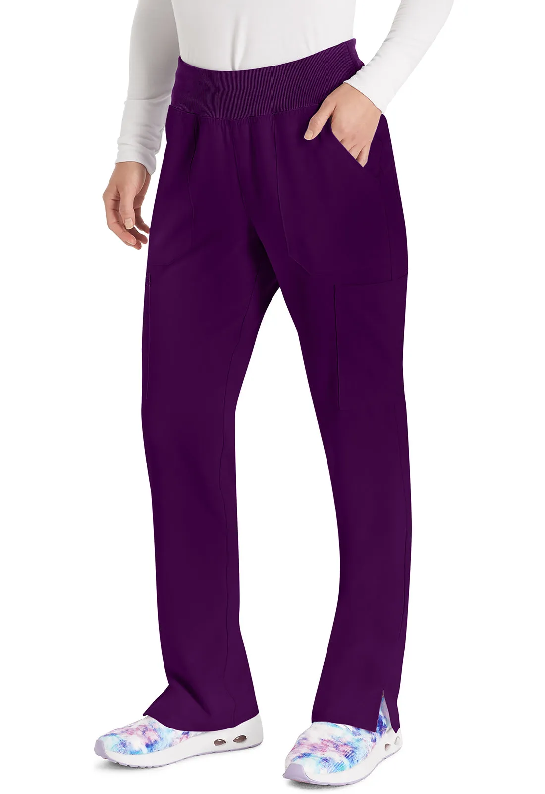 EDS Essentials DK005 Natural Rise Tapered Leg Pull-On Pants Eggplant