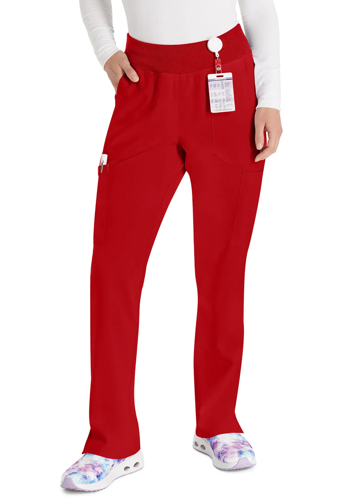 EDS Essentials DK005 Natural Rise Tapered Leg Pull-On Pants Red