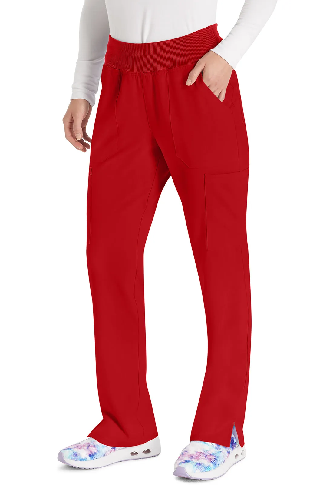 EDS Essentials DK005 Natural Rise Tapered Leg Pull-On Pants Red