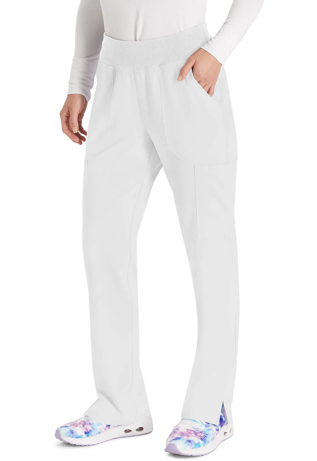 EDS Essentials DK005 Natural Rise Tapered Leg Pull-On Pants White