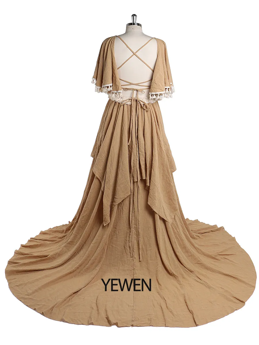 Elegant Cotton Maternity Dresses for Photo Shoot V Neck Photography Maxi Dress YEWEN Plus Size YW220415