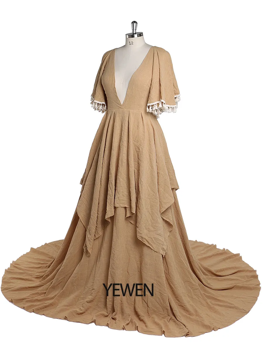 Elegant Cotton Maternity Dresses for Photo Shoot V Neck Photography Maxi Dress YEWEN Plus Size YW220415