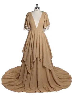 Elegant Cotton Maternity Dresses for Photo Shoot V Neck Photography Maxi Dress YEWEN Plus Size YW220415