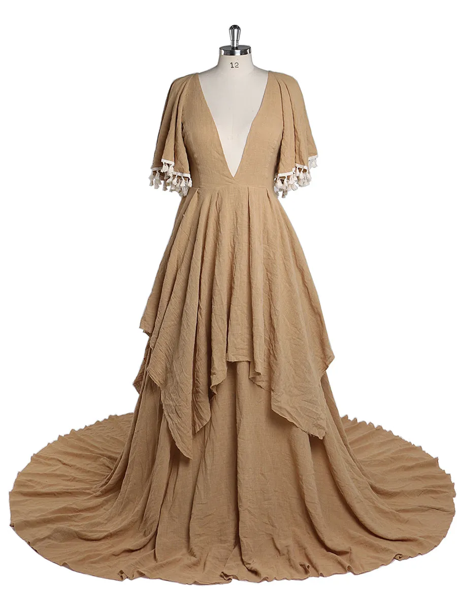 Elegant Cotton Maternity Dresses for Photo Shoot V Neck Photography Maxi Dress YEWEN Plus Size YW220415
