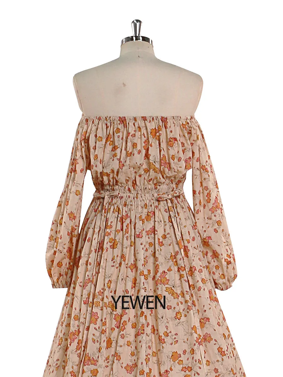 Elegant Off Shoulder Floral Print Cotton Fabric Woman Photography Dress Maternity Photo Shoots Gowns YD21812