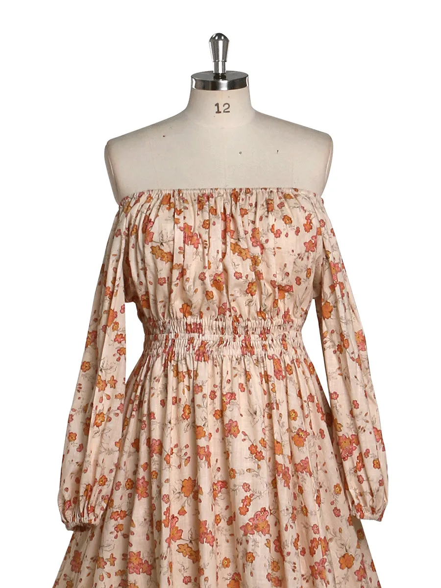 Elegant Off Shoulder Floral Print Cotton Fabric Woman Photography Dress Maternity Photo Shoots Gowns YD21812