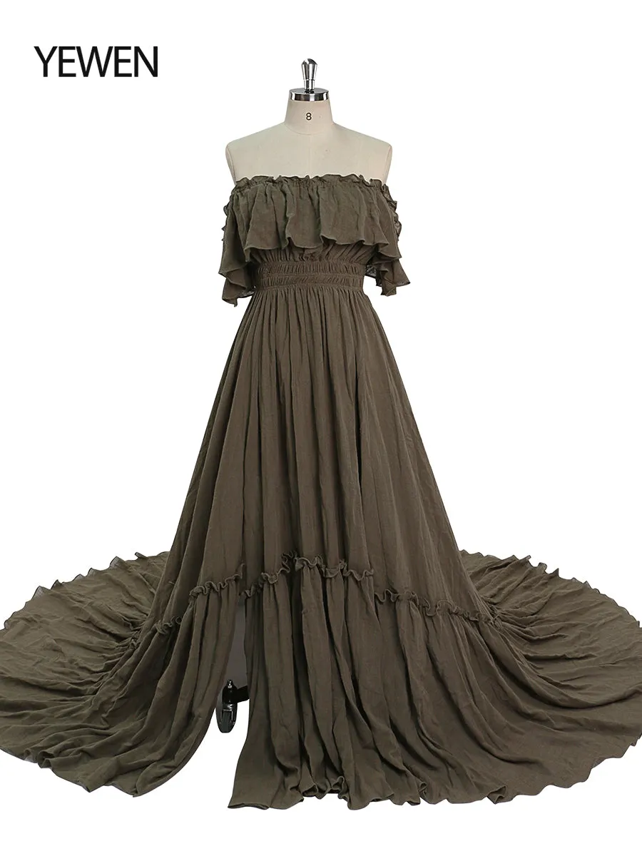 Elegant Off The Shoulder Maternity Dresses for Photo Shoot Adjustable Waist Maternity Gown for Baby Shower Maxi Dress YEWEN YD22107