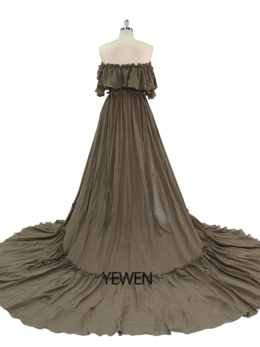 Elegant Off The Shoulder Maternity Dresses for Photo Shoot Adjustable Waist Maternity Gown for Baby Shower Maxi Dress YEWEN YD22107