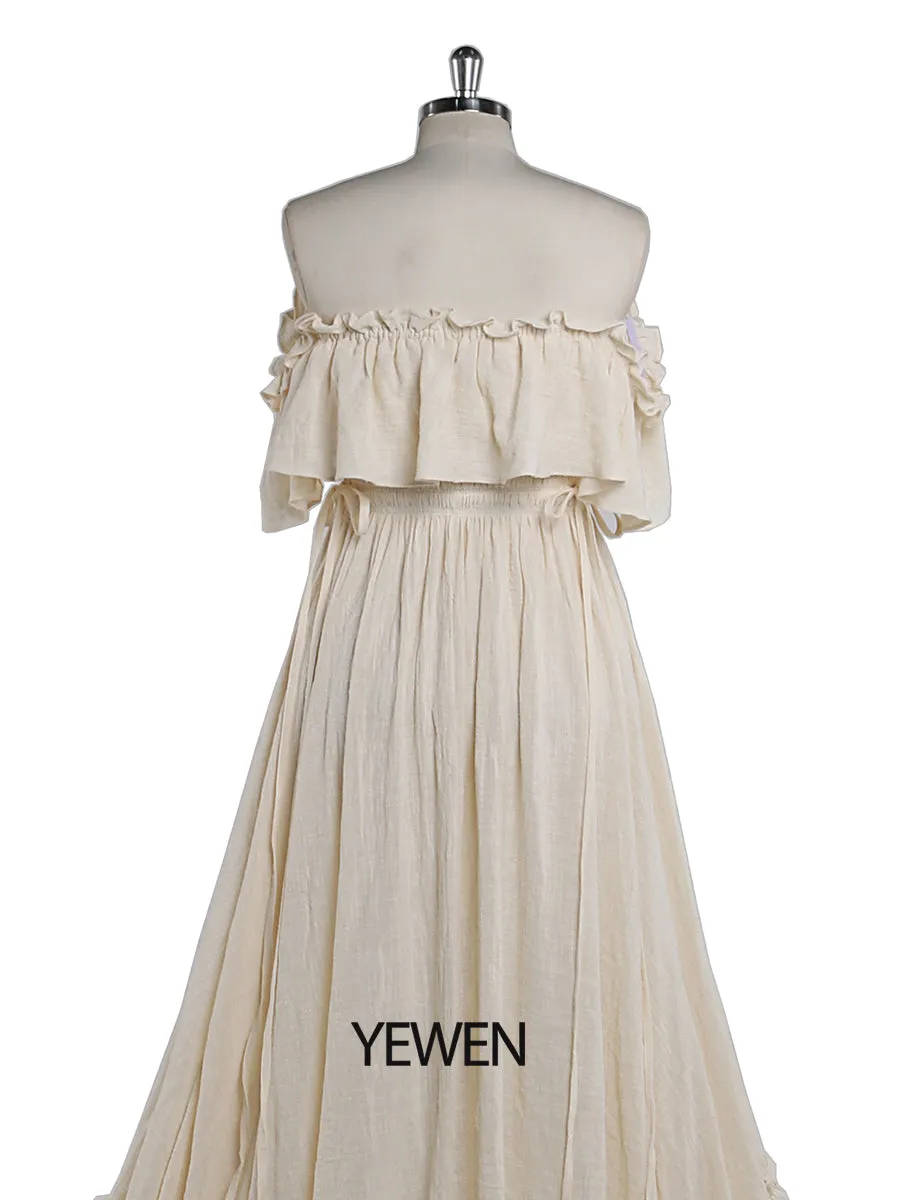 Elegant Off The Shoulder Maternity Dresses for Photo Shoot Adjustable Waist Maternity Gown for Baby Shower Maxi Dress YEWEN YD22107