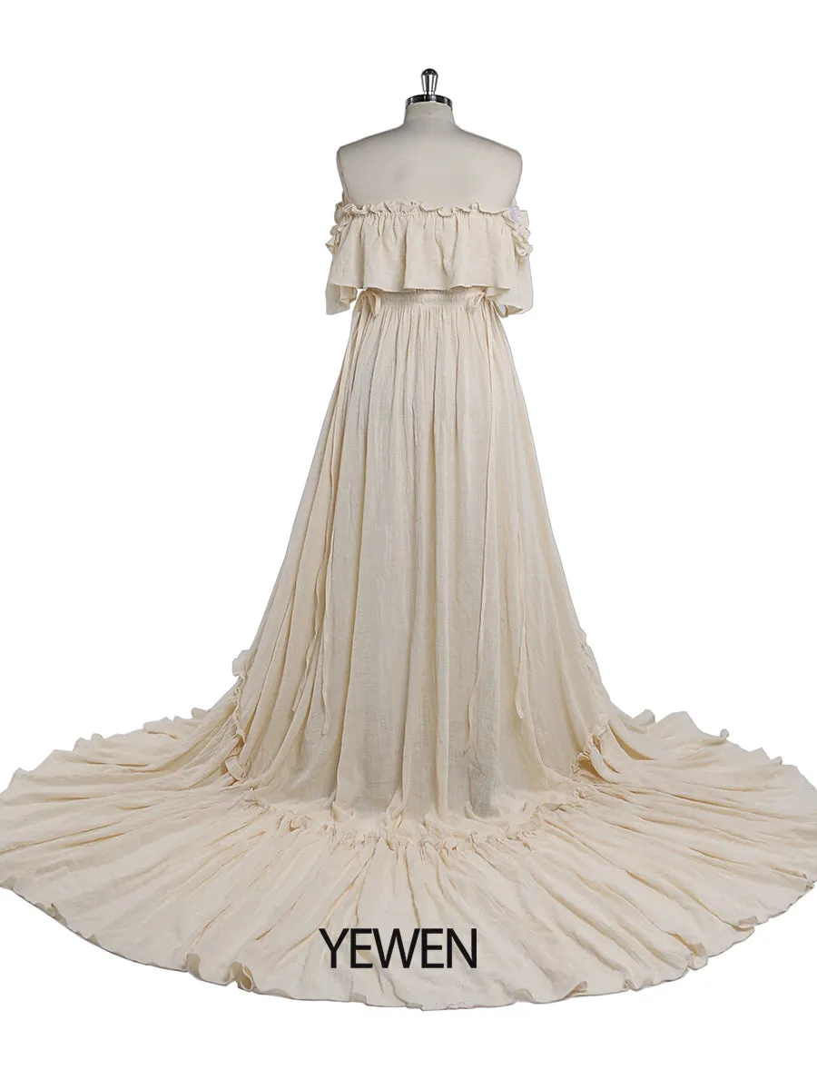 Elegant Off The Shoulder Maternity Dresses for Photo Shoot Adjustable Waist Maternity Gown for Baby Shower Maxi Dress YEWEN YD22107