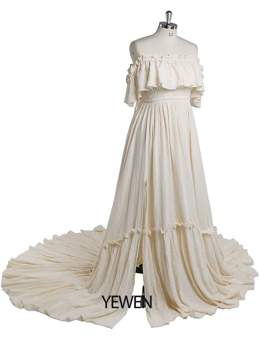 Elegant Off The Shoulder Maternity Dresses for Photo Shoot Adjustable Waist Maternity Gown for Baby Shower Maxi Dress YEWEN YD22107