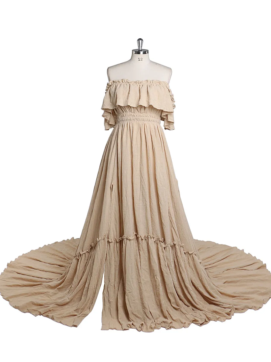 Elegant Off The Shoulder Maternity Dresses for Photo Shoot Adjustable Waist Maternity Gown for Baby Shower Maxi Dress YEWEN YD22107