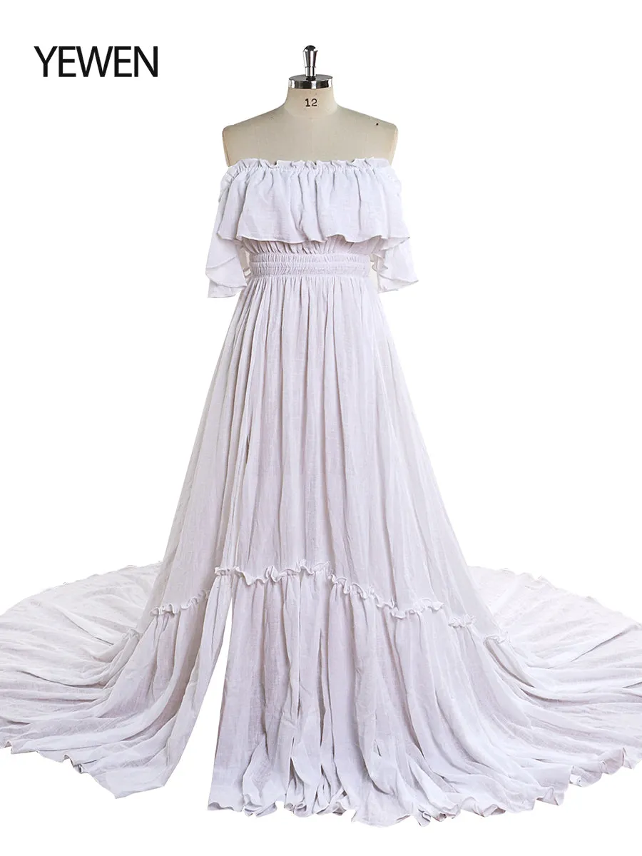 Elegant Off The Shoulder Maternity Dresses for Photo Shoot Adjustable Waist Maternity Gown for Baby Shower Maxi Dress YEWEN YD22107