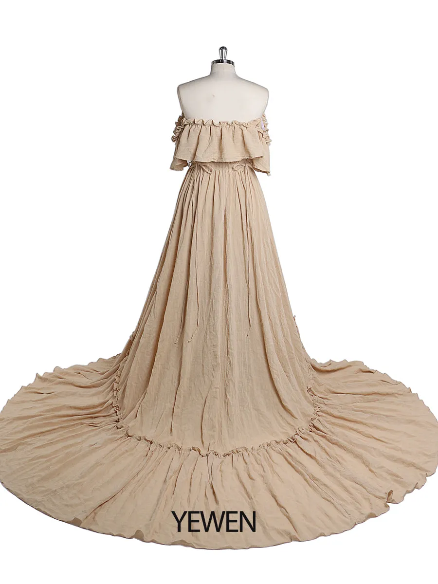 Elegant Off The Shoulder Maternity Dresses for Photo Shoot Adjustable Waist Maternity Gown for Baby Shower Maxi Dress YEWEN YD22107