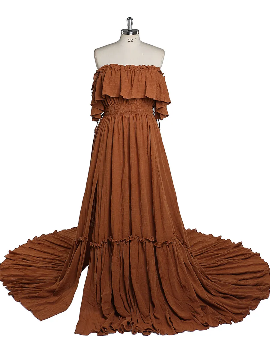 Elegant Off The Shoulder Maternity Dresses for Photo Shoot Adjustable Waist Maternity Gown for Baby Shower Maxi Dress YEWEN YD22107