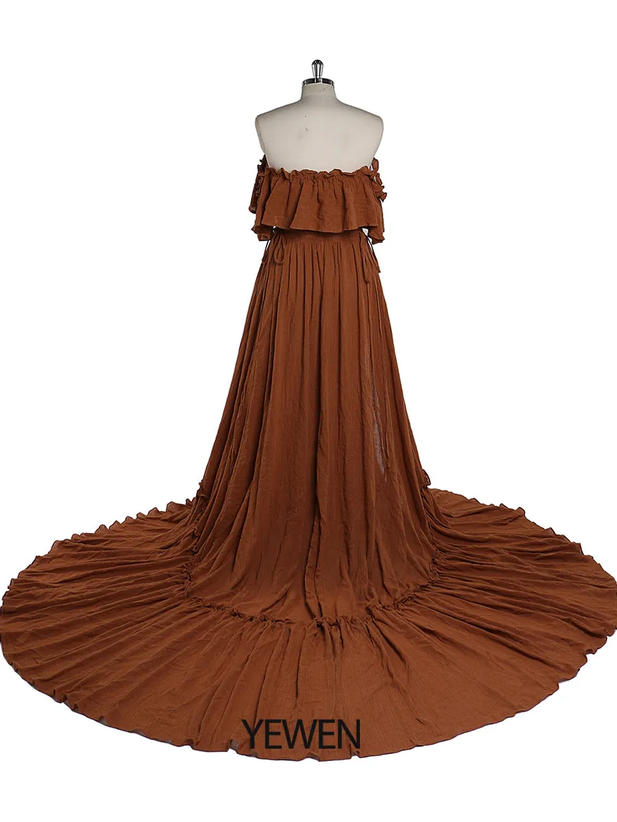 Elegant Off The Shoulder Maternity Dresses for Photo Shoot Adjustable Waist Maternity Gown for Baby Shower Maxi Dress YEWEN YD22107