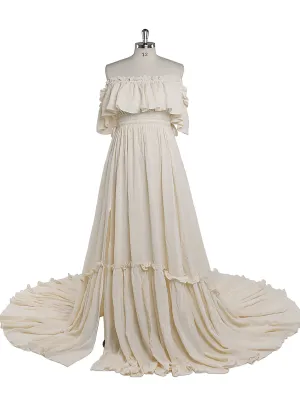 Elegant Off The Shoulder Maternity Dresses for Photo Shoot Adjustable Waist Maternity Gown for Baby Shower Maxi Dress YEWEN YD22107