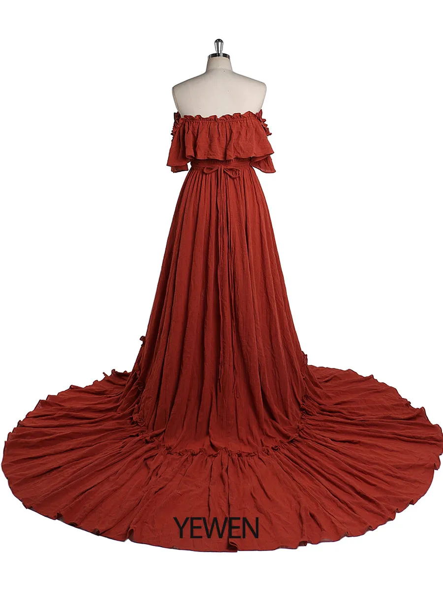 Elegant Off The Shoulder Maternity Dresses for Photo Shoot Adjustable Waist Maternity Gown for Baby Shower Maxi Dress YEWEN YD22107
