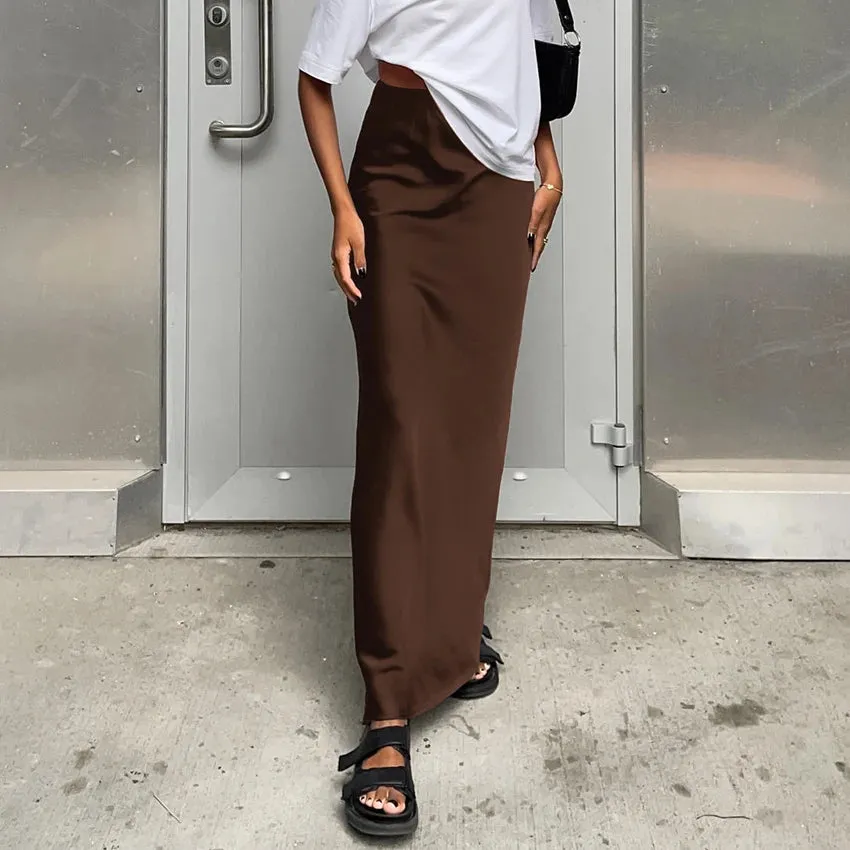 Elegant Satin Black Trumpet Skirts Boutique Fashion High Waist Skirts for Women Office Long Skirt All Seasons