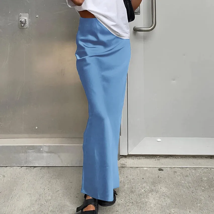 Elegant Satin Black Trumpet Skirts Boutique Fashion High Waist Skirts for Women Office Long Skirt All Seasons