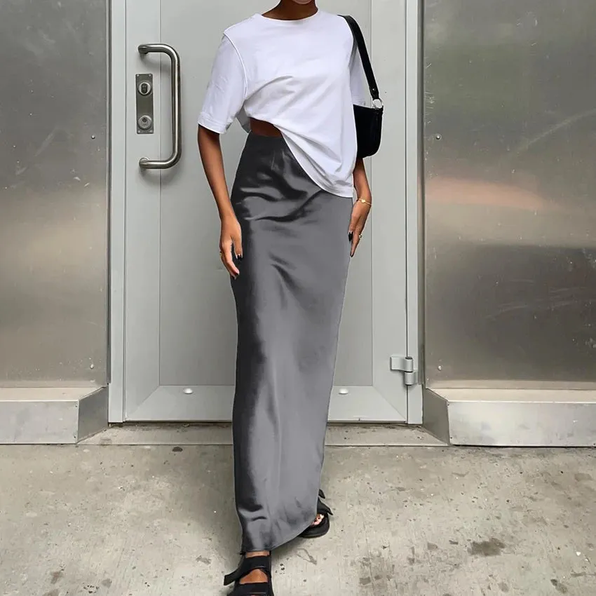 Elegant Satin Black Trumpet Skirts Boutique Fashion High Waist Skirts for Women Office Long Skirt All Seasons
